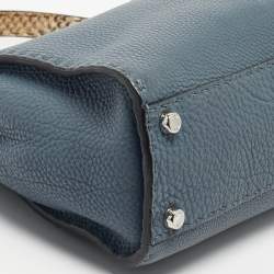 Pre Owned Fendi Blue/Beige Leather and Python Medium Peekaboo Top Handle Bag