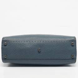 Pre Owned Fendi Blue/Beige Leather and Python Medium Peekaboo Top Handle Bag