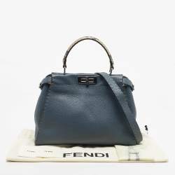 Pre Owned Fendi Blue/Beige Leather and Python Medium Peekaboo Top Handle Bag