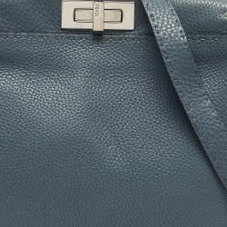 Pre Owned Fendi Blue/Beige Leather and Python Medium Peekaboo Top Handle Bag