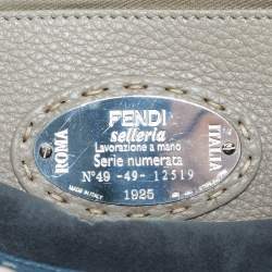 Pre Owned Fendi Blue/Beige Leather and Python Medium Peekaboo Top Handle Bag