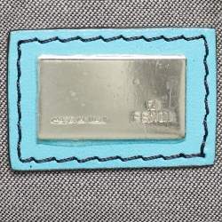 Pre Owned Fendi Blue/Beige Zucchino Canvas and Leather Pocket Chef Hobo