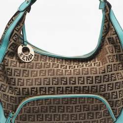Pre Owned Fendi Blue/Beige Zucchino Canvas and Leather Pocket Chef Hobo