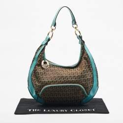 Pre Owned Fendi Blue/Beige Zucchino Canvas and Leather Pocket Chef Hobo