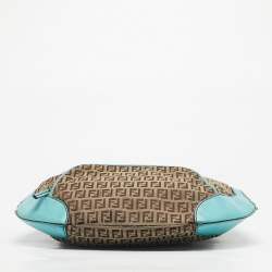 Pre Owned Fendi Blue/Beige Zucchino Canvas and Leather Pocket Chef Hobo