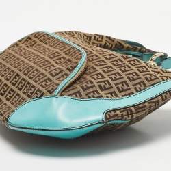 Pre Owned Fendi Blue/Beige Zucchino Canvas and Leather Pocket Chef Hobo