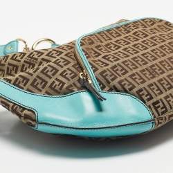 Pre Owned Fendi Blue/Beige Zucchino Canvas and Leather Pocket Chef Hobo