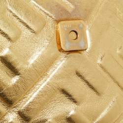 Pre Owned Fendi Gold Zucca Embossed Leather Mini Baguette Chain Bag