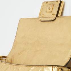 Pre Owned Fendi Gold Zucca Embossed Leather Mini Baguette Chain Bag