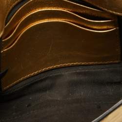 Pre Owned Fendi Gold Zucca Embossed Leather Mini Baguette Chain Bag