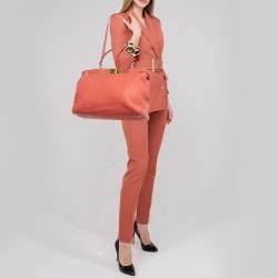 Pre Owned Fendi Coral Orange Selleria Leather Large Peekaboo Tote