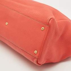 Pre Owned Fendi Coral Orange Selleria Leather Large Peekaboo Tote