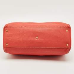 Pre Owned Fendi Coral Orange Selleria Leather Large Peekaboo Tote