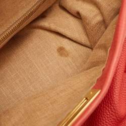 Pre Owned Fendi Coral Orange Selleria Leather Large Peekaboo Tote