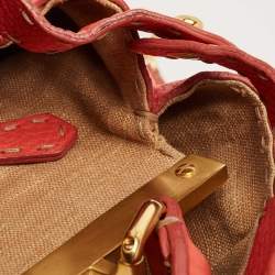 Pre Owned Fendi Coral Orange Selleria Leather Large Peekaboo Tote