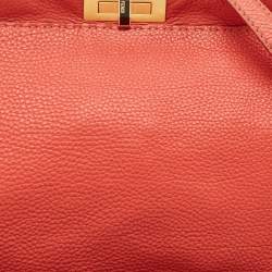 Pre Owned Fendi Coral Orange Selleria Leather Large Peekaboo Tote