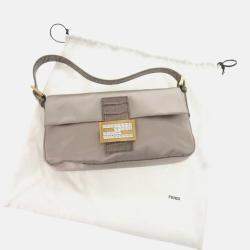 Pre Owned Fendi Mamma Gray Satin and Leather Shoulder Bag