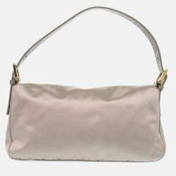 Pre Owned Fendi Mamma Gray Satin and Leather Shoulder Bag