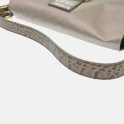 Pre Owned Fendi Mamma Gray Satin and Leather Shoulder Bag