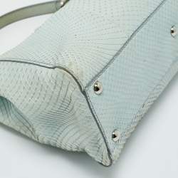 Pre Owned Fendi Light Blue Python Regular Peekaboo Top Handle Bag