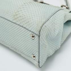 Pre Owned Fendi Light Blue Python Regular Peekaboo Top Handle Bag