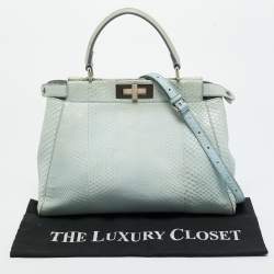 Pre Owned Fendi Light Blue Python Regular Peekaboo Top Handle Bag