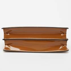 Pre Owned Fendi Brown Glossy Leather Medium Peekaboo Cut Bag