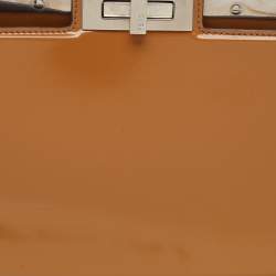 Pre Owned Fendi Brown Glossy Leather Medium Peekaboo Cut Bag
