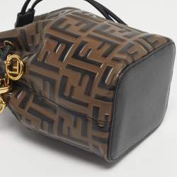 Pre Owned Fendi Brown/Black Zucca Leather Mini Mon Tresor Bucket Bag