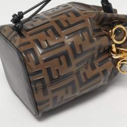 Pre Owned Fendi Brown/Black Zucca Leather Mini Mon Tresor Bucket Bag