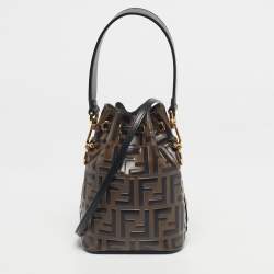 Pre Owned Fendi Brown/Black Zucca Leather Mini Mon Tresor Bucket Bag