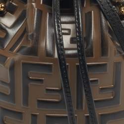 Pre Owned Fendi Brown/Black Zucca Leather Mini Mon Tresor Bucket Bag