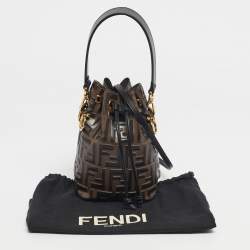 Pre Owned Fendi Brown/Black Zucca Leather Mini Mon Tresor Bucket Bag
