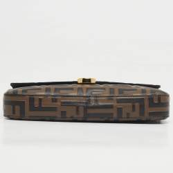 مملوكة مسبقًا Fendi Tobacco/Black Zucca Embossed Leather Small FF Wallet On Chain
