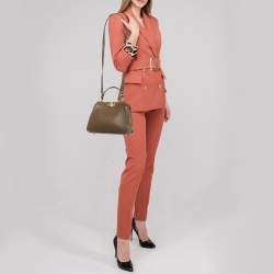 Pre Owned Fendi Brown Selleria Leather Mini Peekaboo Top Handle Bag