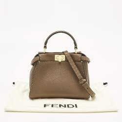 Pre Owned Fendi Brown Selleria Leather Mini Peekaboo Top Handle Bag