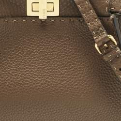 Pre Owned Fendi Brown Selleria Leather Mini Peekaboo Top Handle Bag