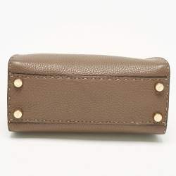 Pre Owned Fendi Brown Selleria Leather Mini Peekaboo Top Handle Bag