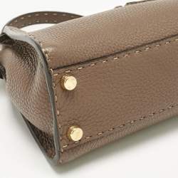 Pre Owned Fendi Brown Selleria Leather Mini Peekaboo Top Handle Bag