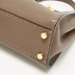 Pre Owned Fendi Brown Selleria Leather Mini Peekaboo Top Handle Bag