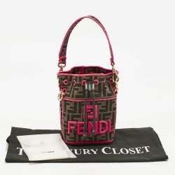 Pre Owned Fendi Neon Pink/Tobacco FF Canvas Mini Mon Tresor Drawstring Bucket Bag