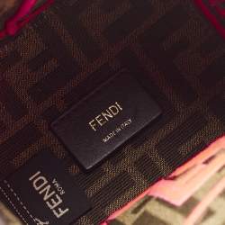 Pre Owned Fendi Neon Pink/Tobacco FF Canvas Mini Mon Tresor Drawstring Bucket Bag