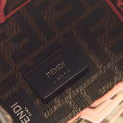 Pre Owned Fendi Neon Pink/Tobacco FF Canvas Mini Mon Tresor Drawstring Bucket Bag