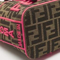 Pre Owned Fendi Neon Pink/Tobacco FF Canvas Mini Mon Tresor Drawstring Bucket Bag