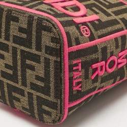 Pre Owned Fendi Neon Pink/Tobacco FF Canvas Mini Mon Tresor Drawstring Bucket Bag