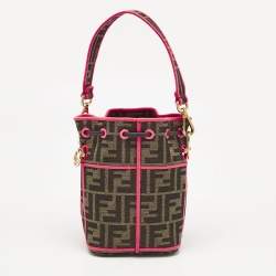Pre Owned Fendi Neon Pink/Tobacco FF Canvas Mini Mon Tresor Drawstring Bucket Bag
