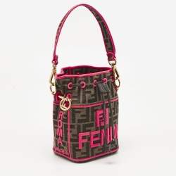 Pre Owned Fendi Neon Pink/Tobacco FF Canvas Mini Mon Tresor Drawstring Bucket Bag