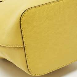 Pre Owned Fendi Yellow Leather Mini Mon Tresor Drawstring Bucket Bag