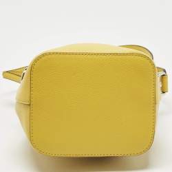 Pre Owned Fendi Yellow Leather Mini Mon Tresor Drawstring Bucket Bag