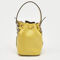 Pre Owned Fendi Yellow Leather Mini Mon Tresor Drawstring Bucket Bag